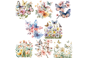 Watercolor Spring Butterflies