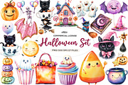 Cute Watercolor Halloween Set, an Illustration by CreationArt (Thumbnail 1 of 5)