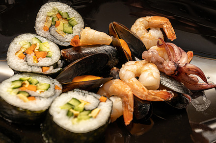Sushi - rolls, shrimps and mussels, a Food & Drink Photo by Photo Kaminski