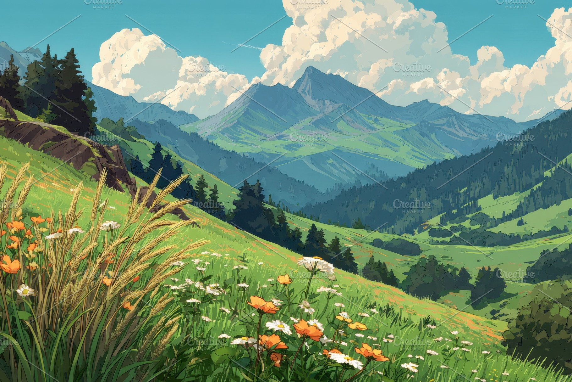 Mountain Meadow Wildflowers Summer L, a Photo by Pixeness Studio