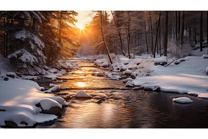 river sun winter ai generated, a Nature Photo by pikepicture