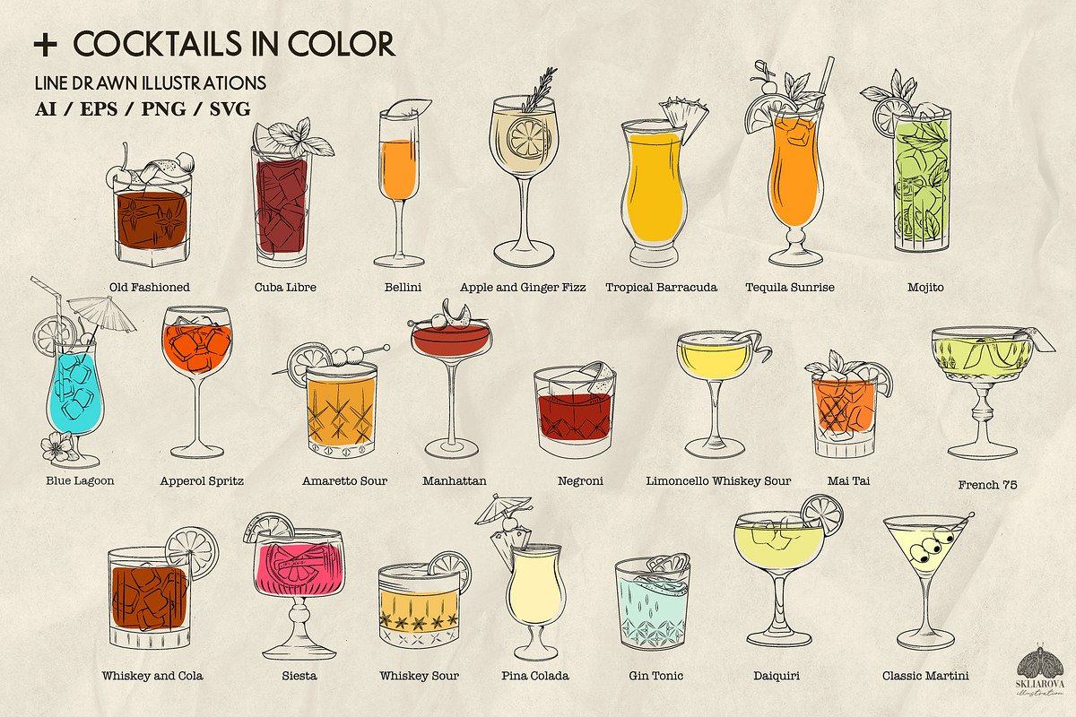 Cocktails Line Art + Procreate, a Food Illustration by Skliarova (Photo 6 of 8)