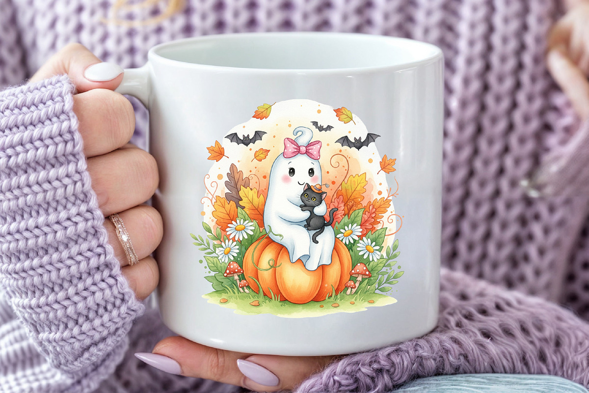 Halloween Fall Ghost Cat Boho Flower, an Illustration by DreamArtGraphic (Photo 4 of 4)