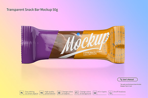 Transparent Chocolate Bar Mockup 50g