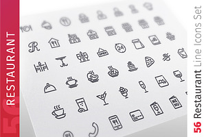 Restaurant Line Icons Set, an Outline Icon by Voysla's Shop