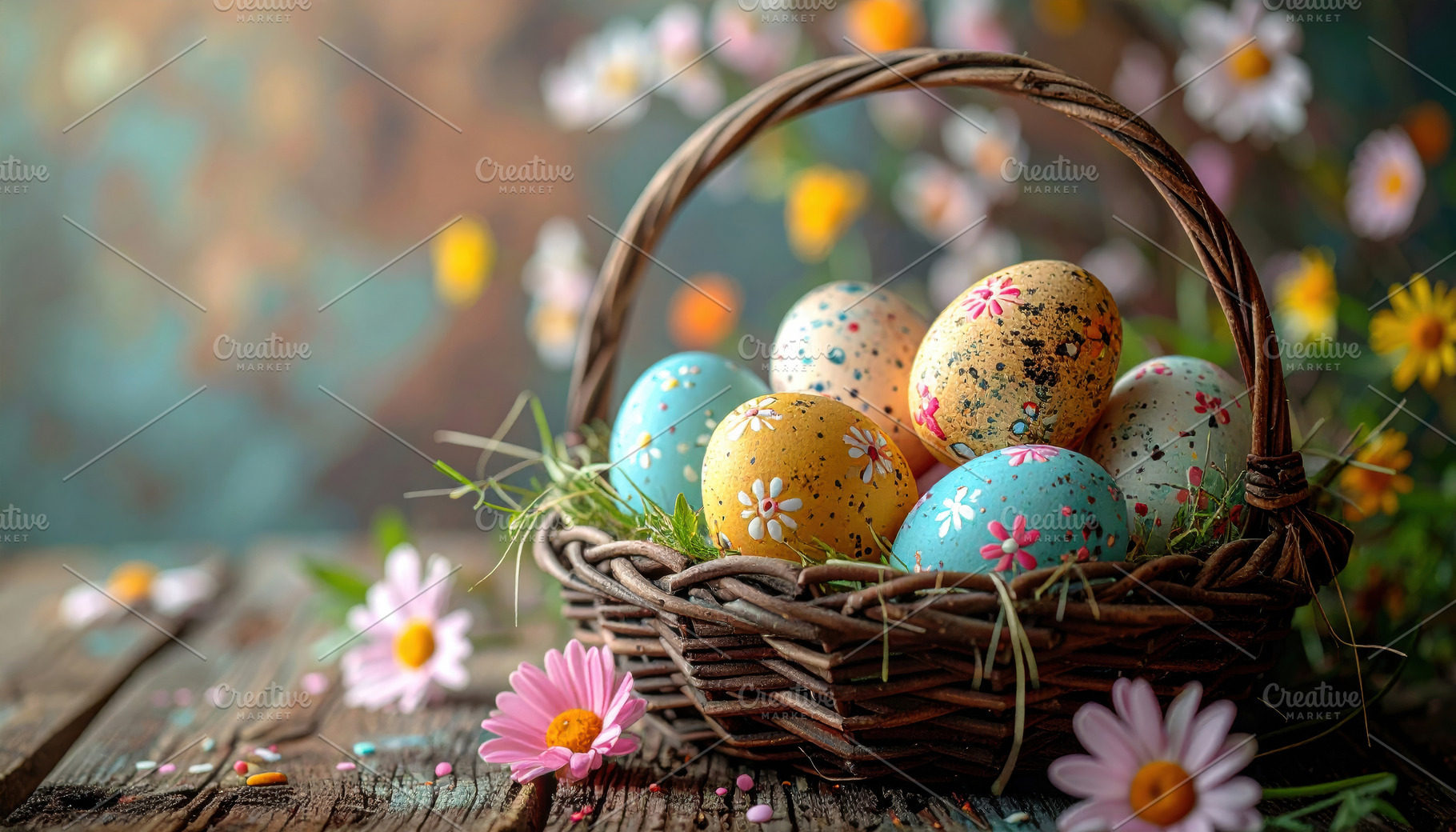 Colorful Easter Eggs in Rustic Basket, a Sports & Recreation Photo by Davizro's Market