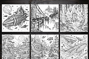 Alien Worlds Coloring Pages Bundle, a Brochure Template by LA Design (Thumbnail 2 of 10)