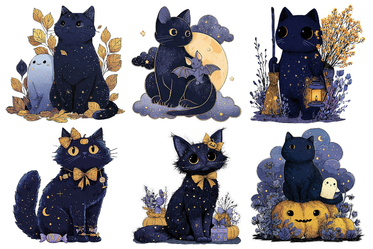 Whimsical Halloween Black Cat PNG, a Seasonal Illustration by Creative Art (Photo 6 of 7)