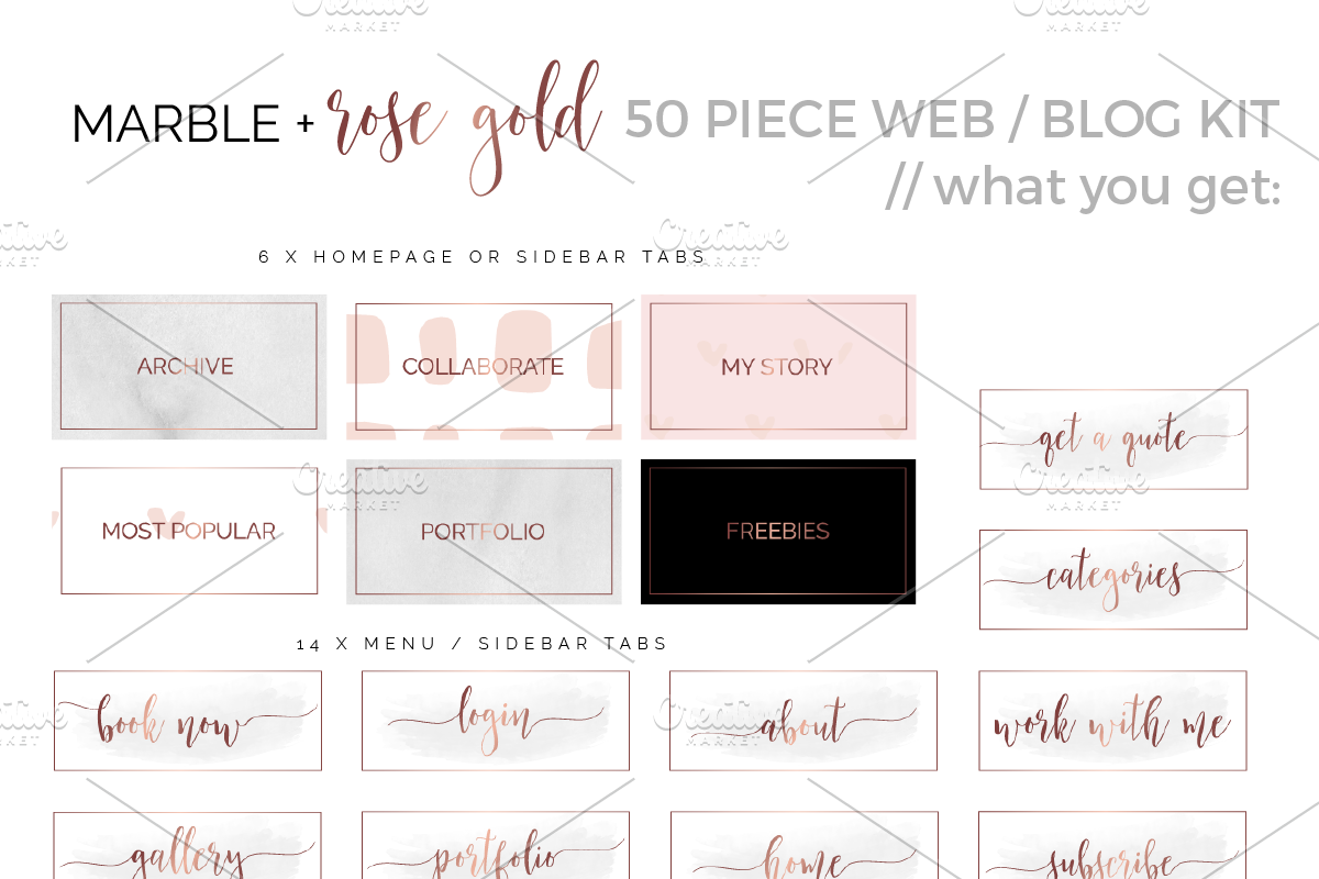 50 Piece Blog Kit Marble & Rose Gold, a Templates & Theme by Inky Jar Design Studio (Photo 3 of 6)