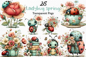 Whimsical Ladybug Spring Set Clipart, an Illustration by Craft Nest