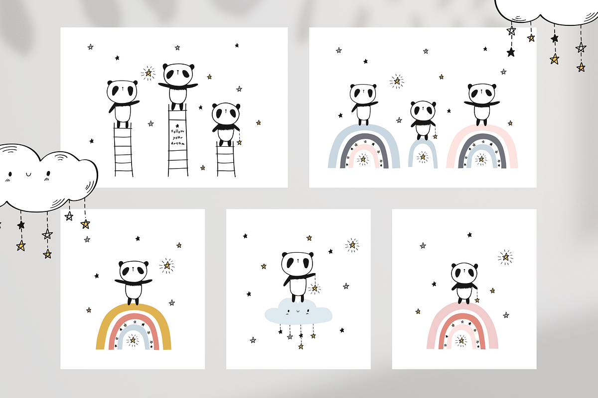 Cute pandas & rainbows collection, an Animal Illustration by Tkoko vectors & patterns (Photo 5 of 11)