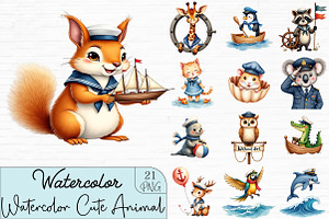 Watercolor Cute Sailor Animal Clipar, an Illustration by CrexoraLab