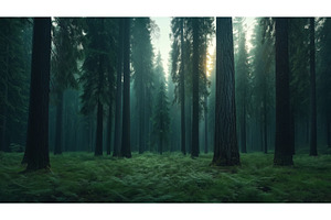Dense forest with tall evergreen