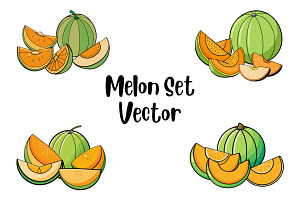 Melon Set Vector, a Food Illustration by Awieee1
