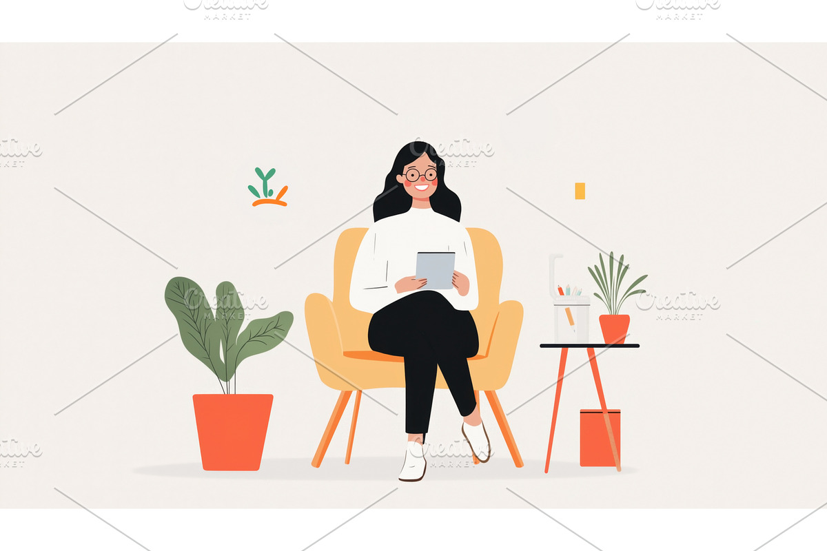 A woman with glasses sits in a chair, a Person Illustration by Sergey Kotenev