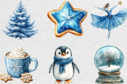 Watercolor Blue Christmas Clipart, an Illustration by Black Bird Studio (Thumbnail 6 of 6)