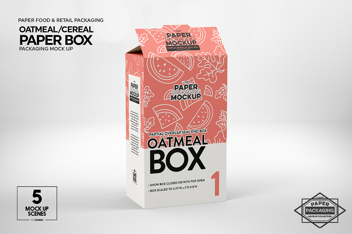 Paper Oatmeal Box Packaging Mockup, a Cups & Container Mockup by INCDesign (Photo 7 of 14)
