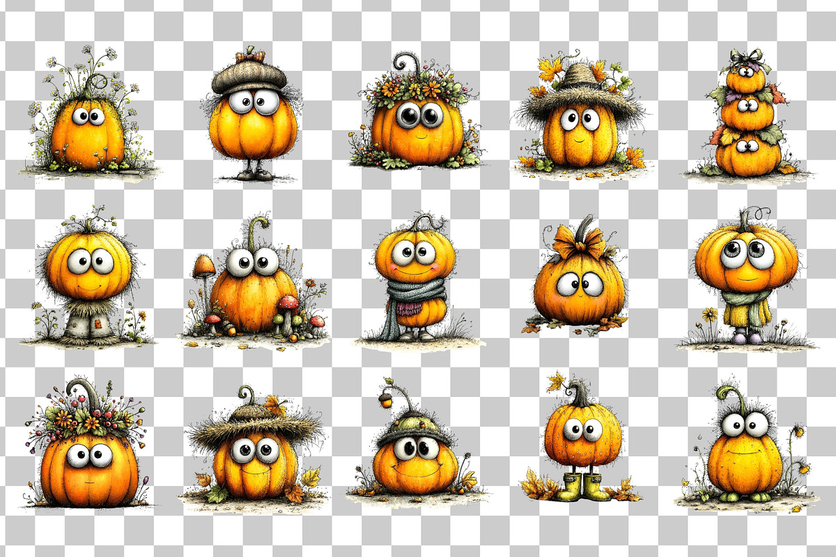 Quirky Pumpkin PNG Clipart, a Seasonal Illustration by Nicolle's Colorful Art (Photo 3 of 4)