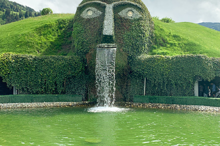 Green sculpture fountain at Swarovski Crystal Worlds,