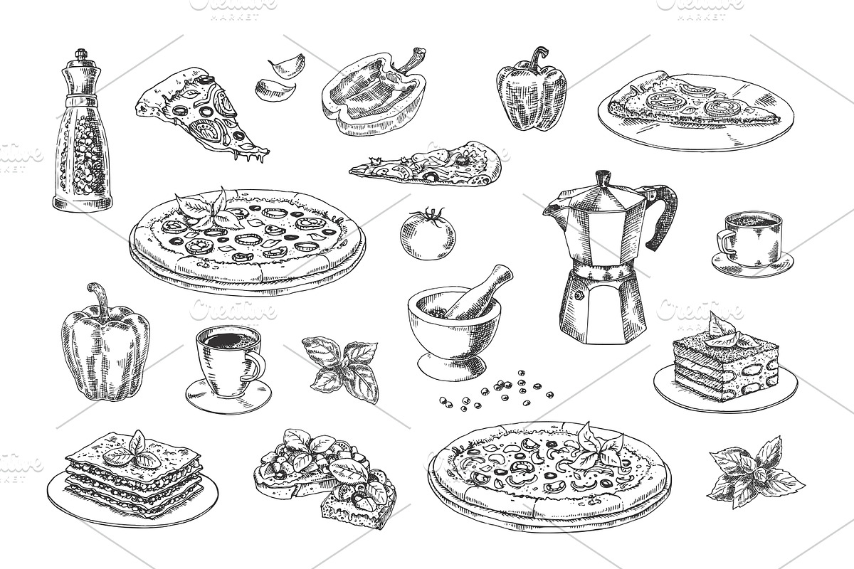 Italian dishes and ingredients, a Food Illustration by Evgeniia Lanskikh (Photo 3 of 5)