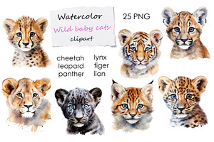 Watercolor Baby Wild African Animals