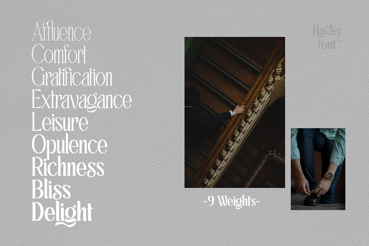 Hacky - Luxury Serif Family, a Serif Font by madeDeduk (Photo 3 of 12)
