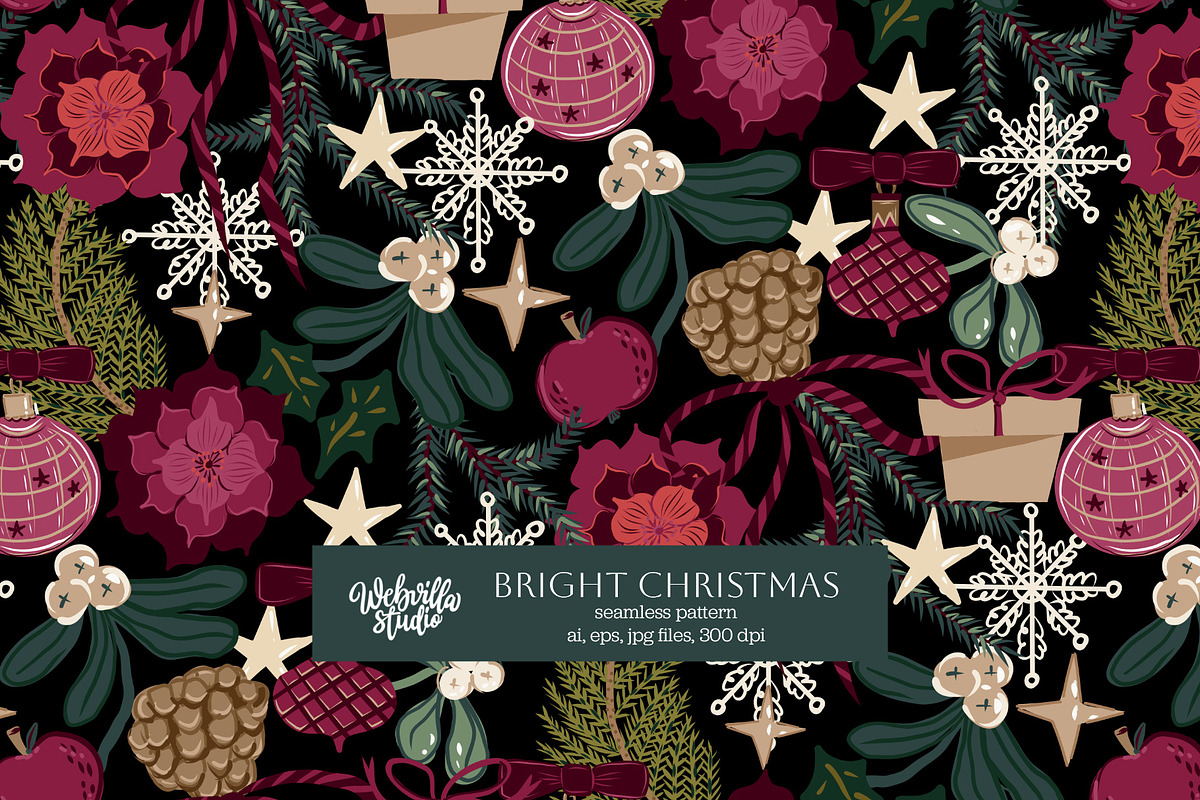Bright Christmas Vector Pattern, a Pattern Graphic by Bloomart Studio (Photo 1 of 5)