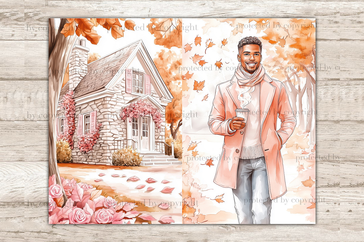 Pink Autumn Junk Journal Paper, a Seasonal Illustration by GlamArtZhanna (Photo 9 of 10)