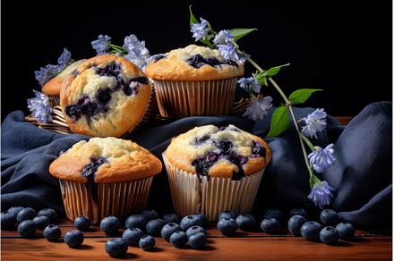 Moist Blueberry muffin. Generate Ai, a Food & Drink Photo by Ylivdesign