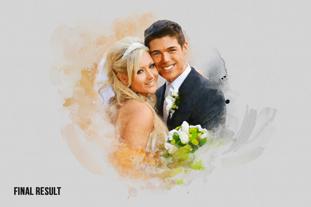Couple watercolor art photo effect, an Action Add-On by Shovajit (Photo 3 of 9)
