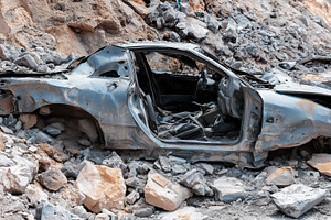 Crushed and abandoned car wreck, a Transportation Photo by MistyDay