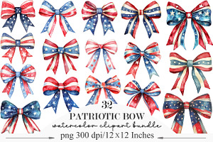 Watercolor Patriotic Bow 4th July, an Illustration by Designking