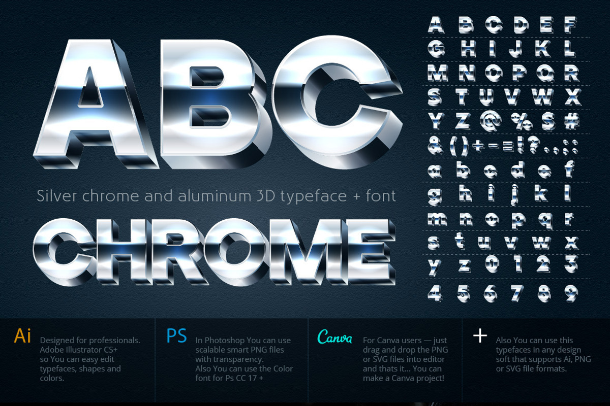 Silver chrome and aluminum 3D font preview 7