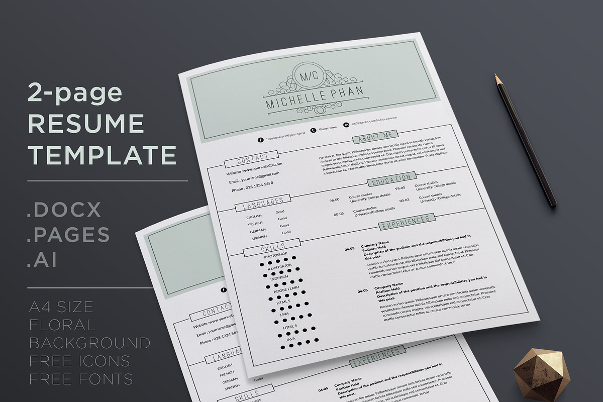 2 page CV template, a Resume Template by Chic templates