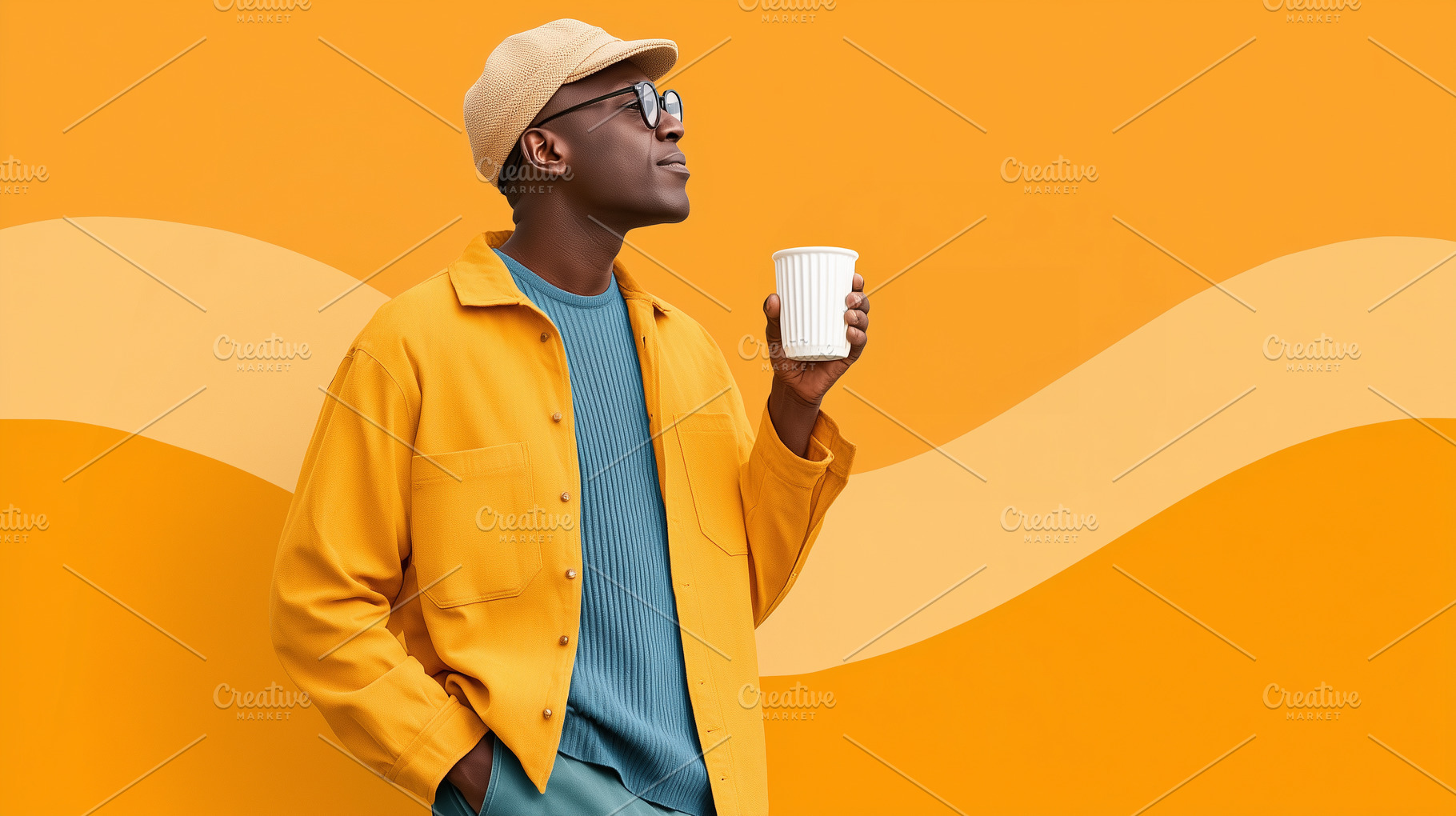 Stylish black man in yellow jacket, a Food & Drink Photo by MistyDay