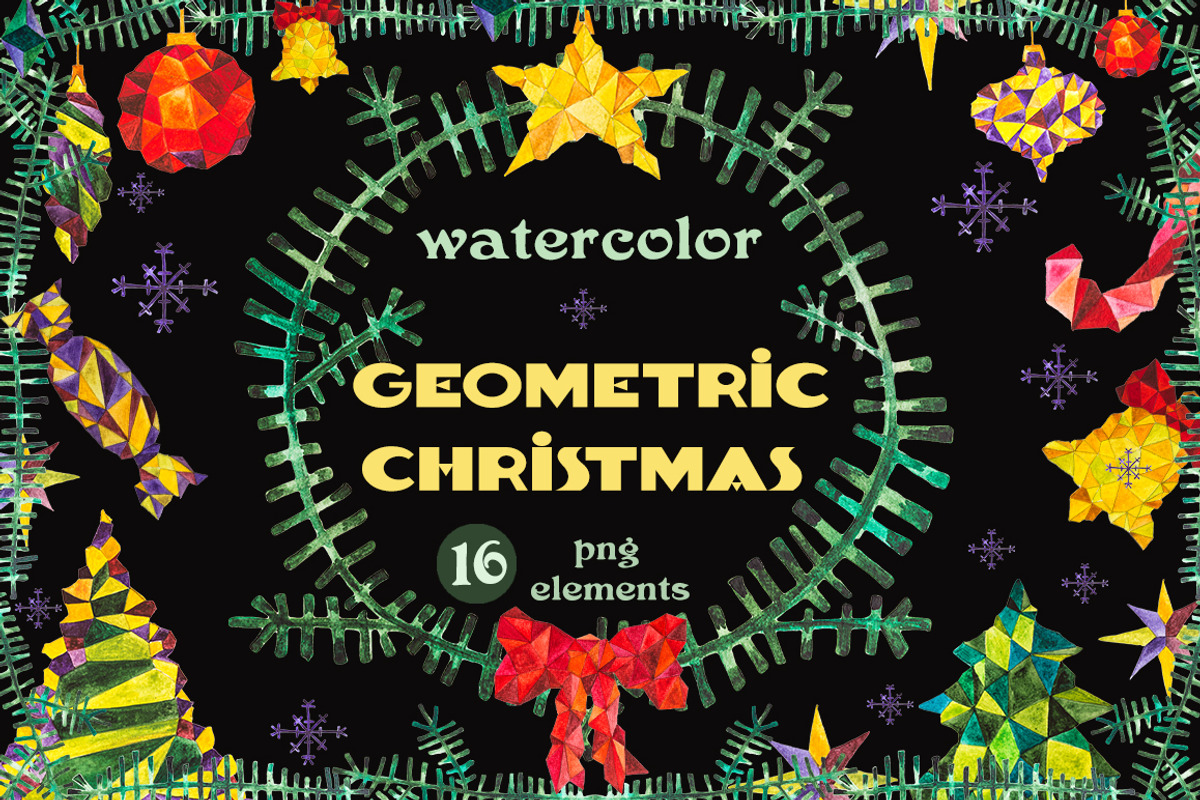Watercolor Geometric Christmas Set, a Decorative Illustration by LidiaP (Photo 1 of 4)