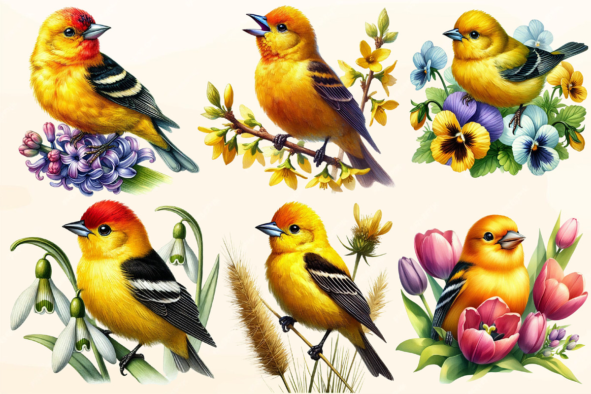 Spring American Goldfinch Clipart, a Work Illustration by OK Design (Photo 2 of 4)