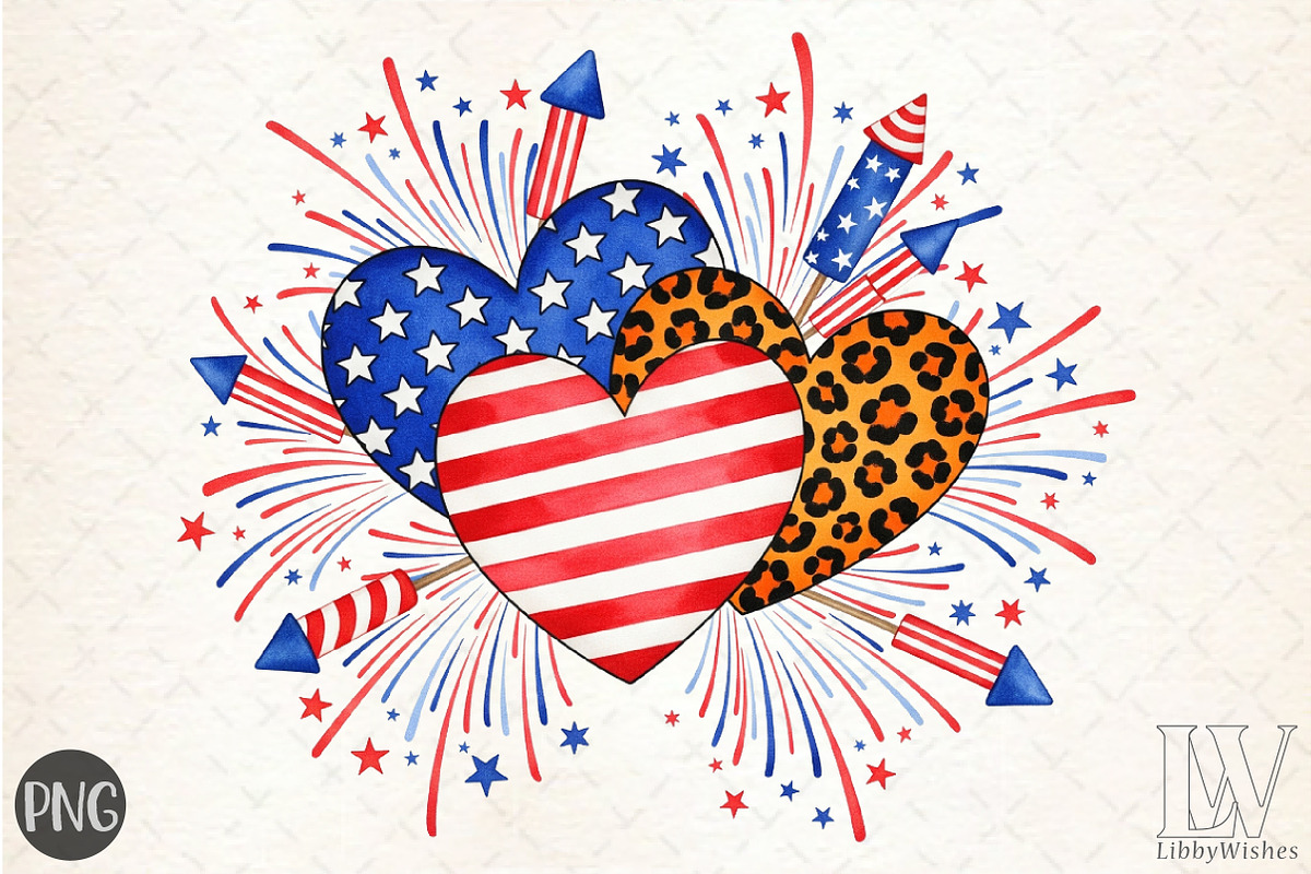 USA Hearts Design with Fireworks PNG, an Illustration by Libby Wishes (Photo 1 of 6)