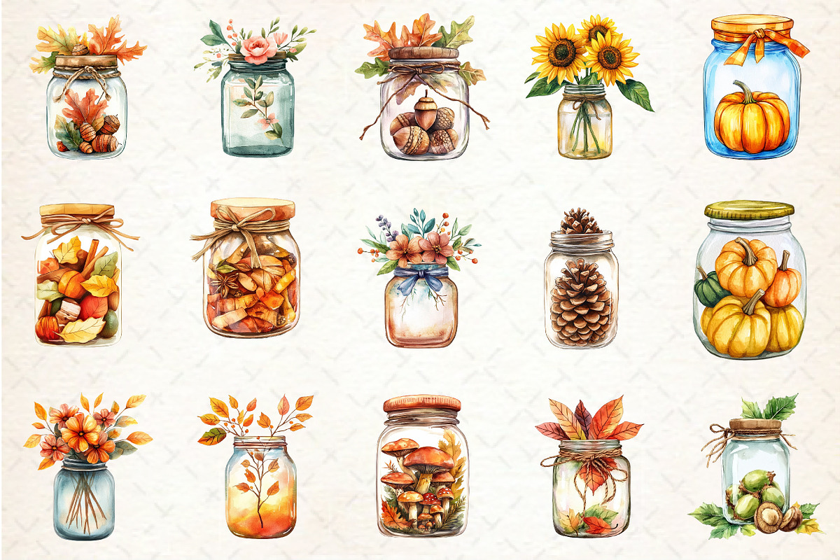 Watercolor Autumn Jar Clipart, an Illustration by Rose Art (Photo 3 of 4)