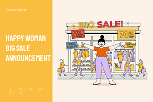 Happy Woman Big Sale Announcement, a Person Illustration by Partikusi Design