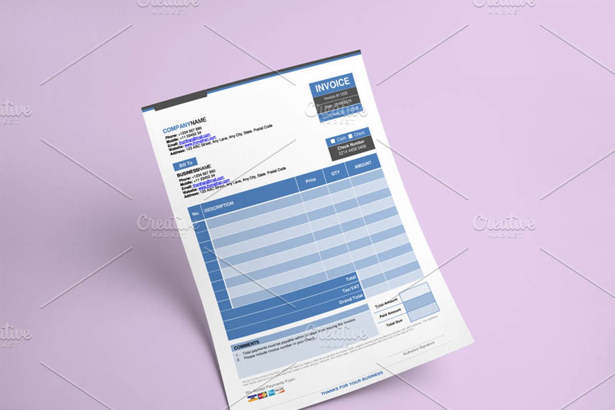 MS Word Invoice Template (5 Colours), a Stationery Template by WonderShop (Photo 6 of 6)