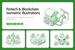 70 Fintech & Blockchain Isometric, a Technology Illustration by Brickclay