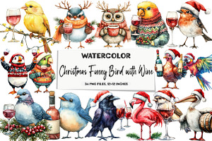 Christmas Funny Bird with Wine, an Illustration by DreamArtGraphic