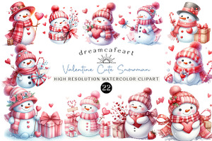 Valentine Cute Snowman Clipart, an Illustration by DreamCafeArt