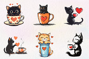 Cat Silhouette Love Coffee Clipart, an Illustration by CreationArt (Thumbnail 2 of 9)