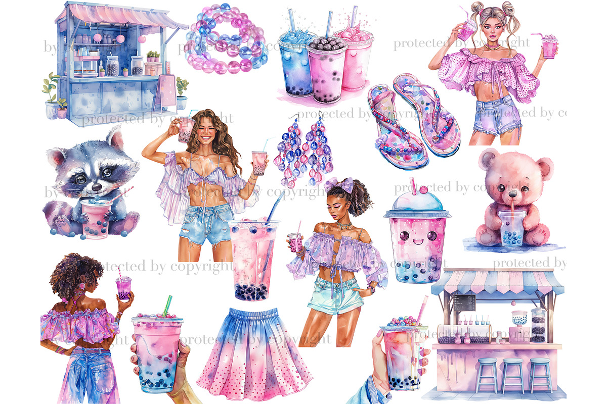 Bubble Tea Clipart Drinks PNG Bundle, a Food Illustration by GlamArtZhanna (Photo 4 of 6)