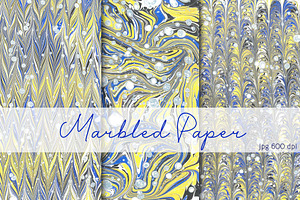 3 Hand Marbled Paper "Neon Sunbeam"