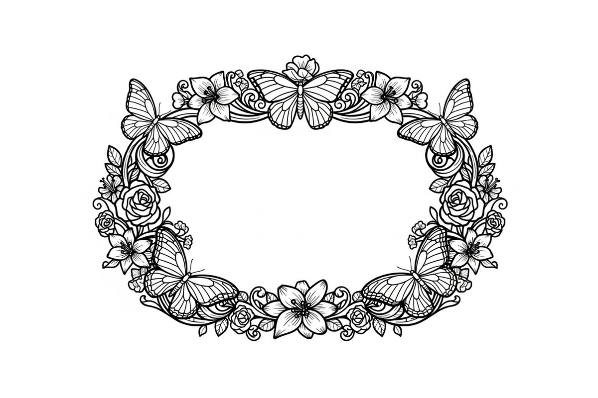 Butterfly Floral Frame SVG Bundle, an Illustration by Creativeshirt (Photo 10 of 31)