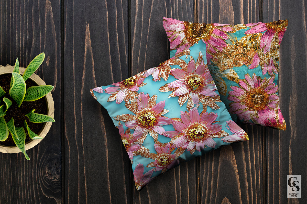 Pink Gold Glitter Sunflowers Pattern, a Pattern Graphic by Creative Store (Photo 4 of 5)