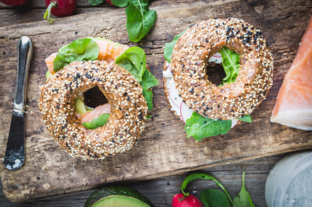 Healthy breackfast with bagels stock photo containing bagel and food, a Food & Drink Photo by piter.goskov